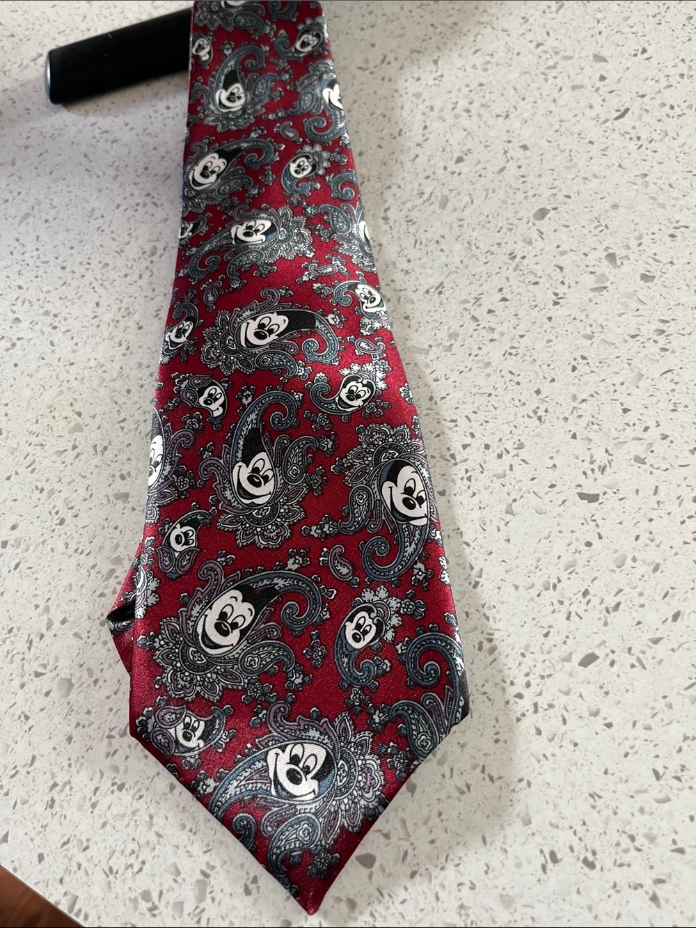 Red Paisley Tie with Mickey Mouse Motif - Men's Novelty Accessory
